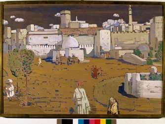 Vista de una ciudad de Marruecos. Témpera de Wassily Kandinsky, 1866-1944. 1904. Sol. 67x99 cm, colección privada